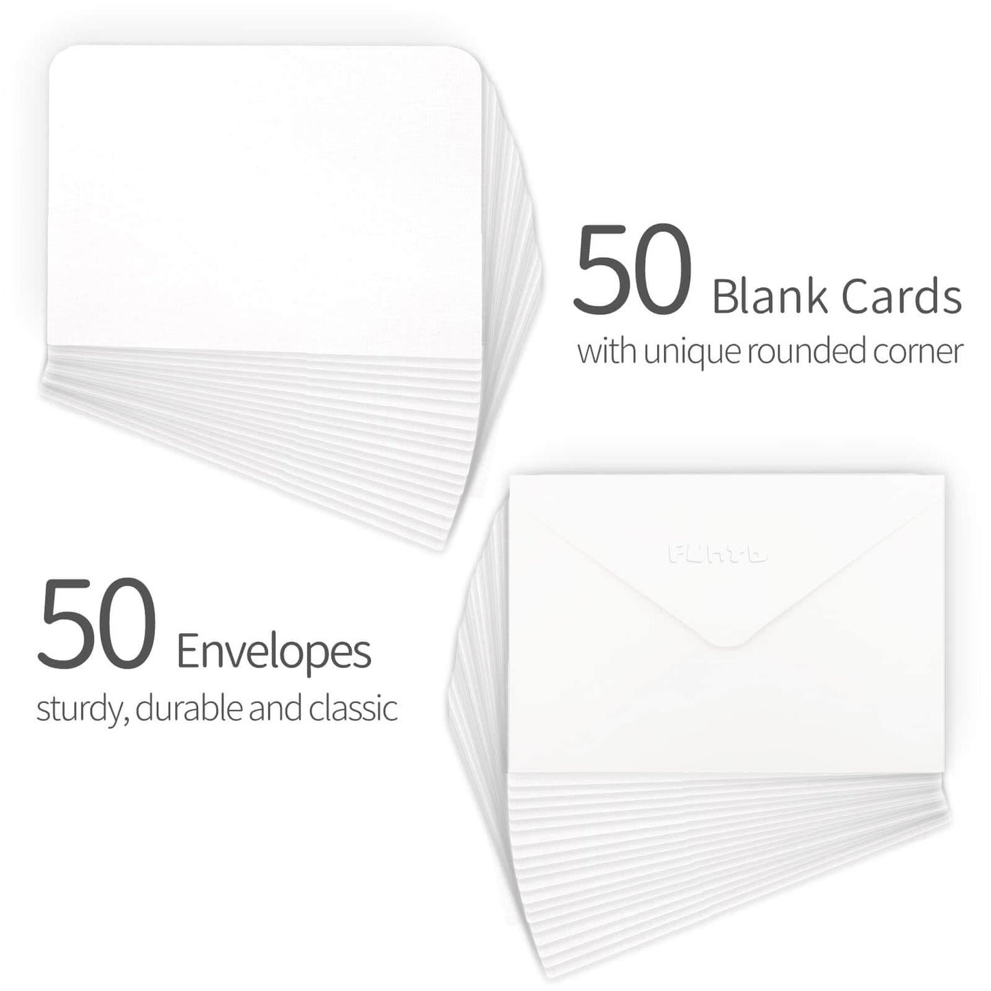 Funto Blank Watercolour Paper Cards and Envelopes, 50 Cards, 5''x7'', 140lb/300gsm, White, Acid-Free, Heavyweight Paper for Watercolor Painting, Invitations, Thank You Notes, Greeting Cards