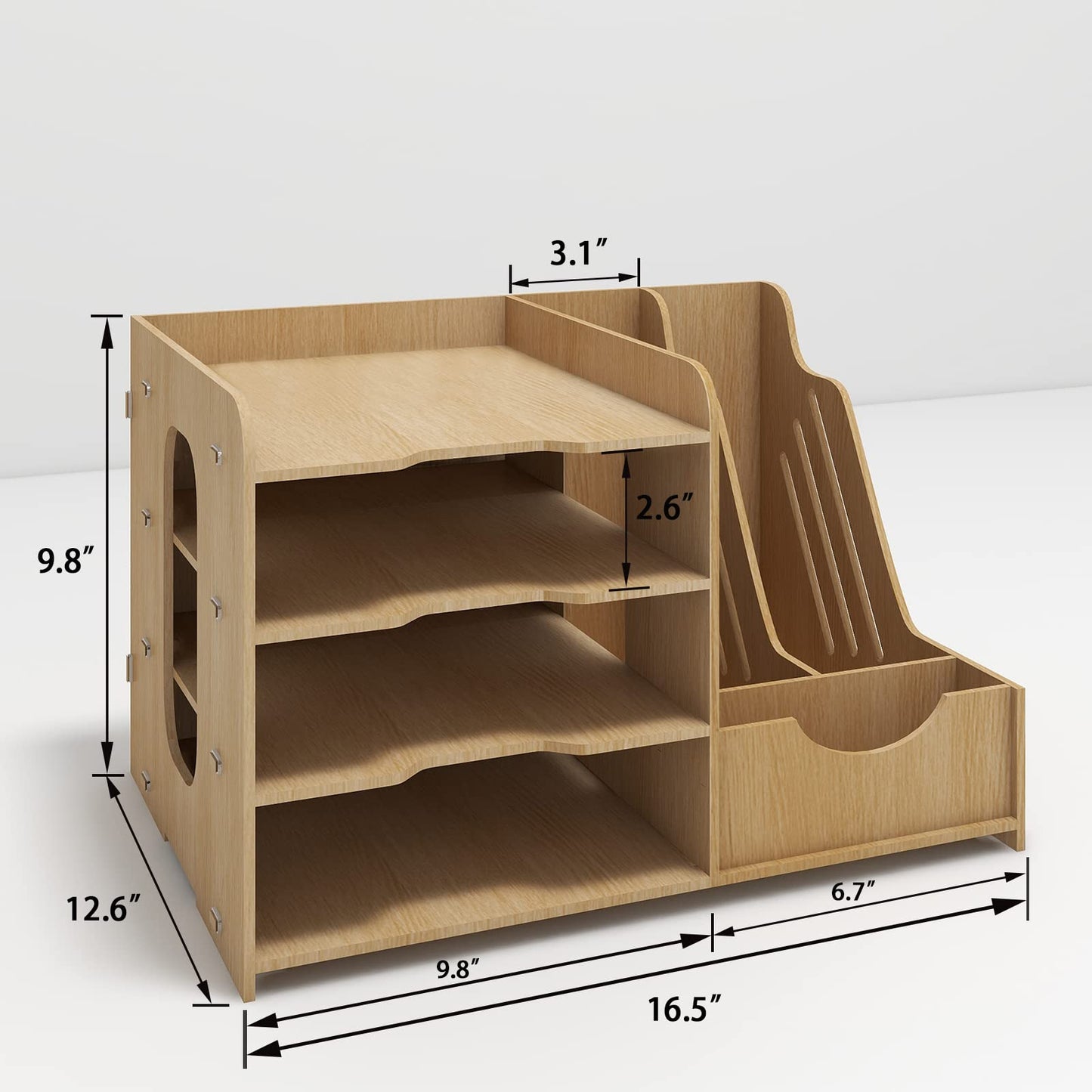 PUNCIA 4 Tier Wooden Desktop Organizer Letter A4 File Rack - Mail Sorter with Vertical & Horizontal File Holder, Tabletop Storage Box for Office Supplies Binders Folders Trays