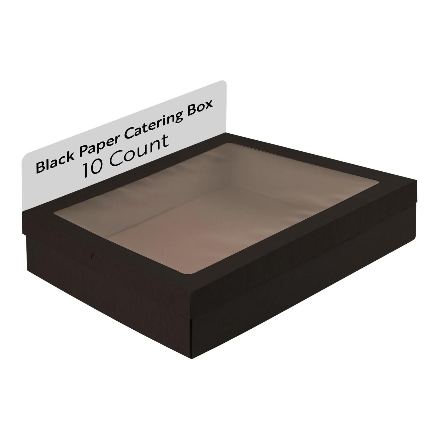 Restaurantware-Cater Tek 17.9 x 12.3 x 3.2 Inch Baked Goods Boxes, 10 Greaseproof Pastry Boxes - Window Lids, Insert Tab Lock, Black Paper Catering Box, Easy Assembly, For Charcuterie Or Cupcakes