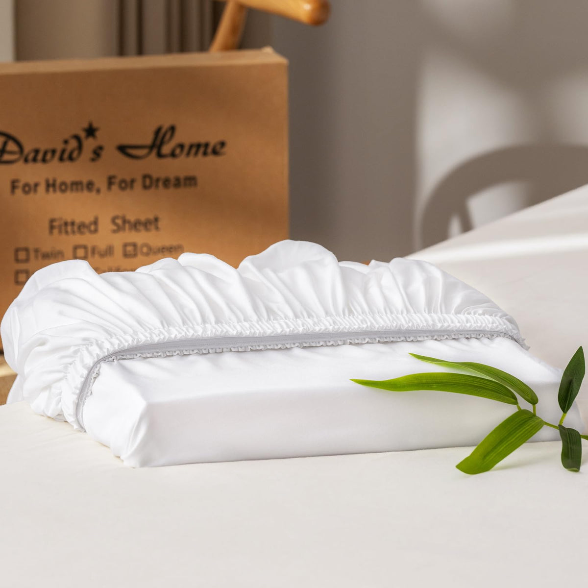 David's Home Cooling Fitted Sheet Queen Size, 100% Rayon Derived from Bamboo, 16" Deep Pocket 2.5cm Wider Elastic, Luxury Smooth Silky Soft Breathable Bottom Sheet for Hot Sleeper, White