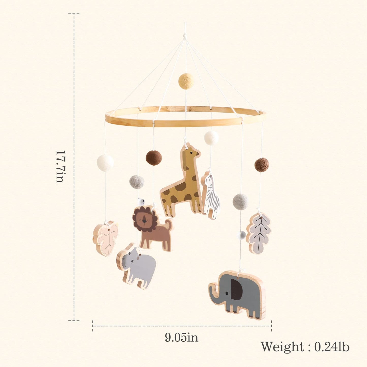 Jungle Animals Mobile for Crib, Handmade Nursery Mobile,Baby Bedroom Hanging Decoration Toy