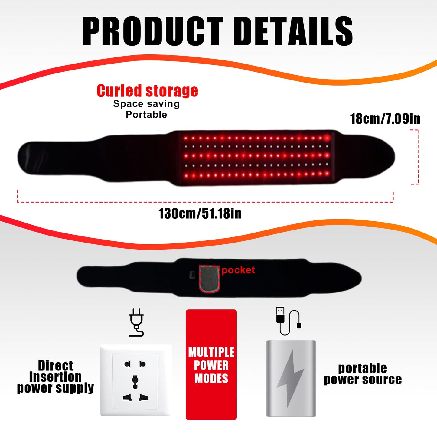 Red Light Waist Belt with 105pcs LEDs, 3 in 1 Chip Portable with Cord and Timing Mode Red Light Lamp Belt for Home/Office/Trip