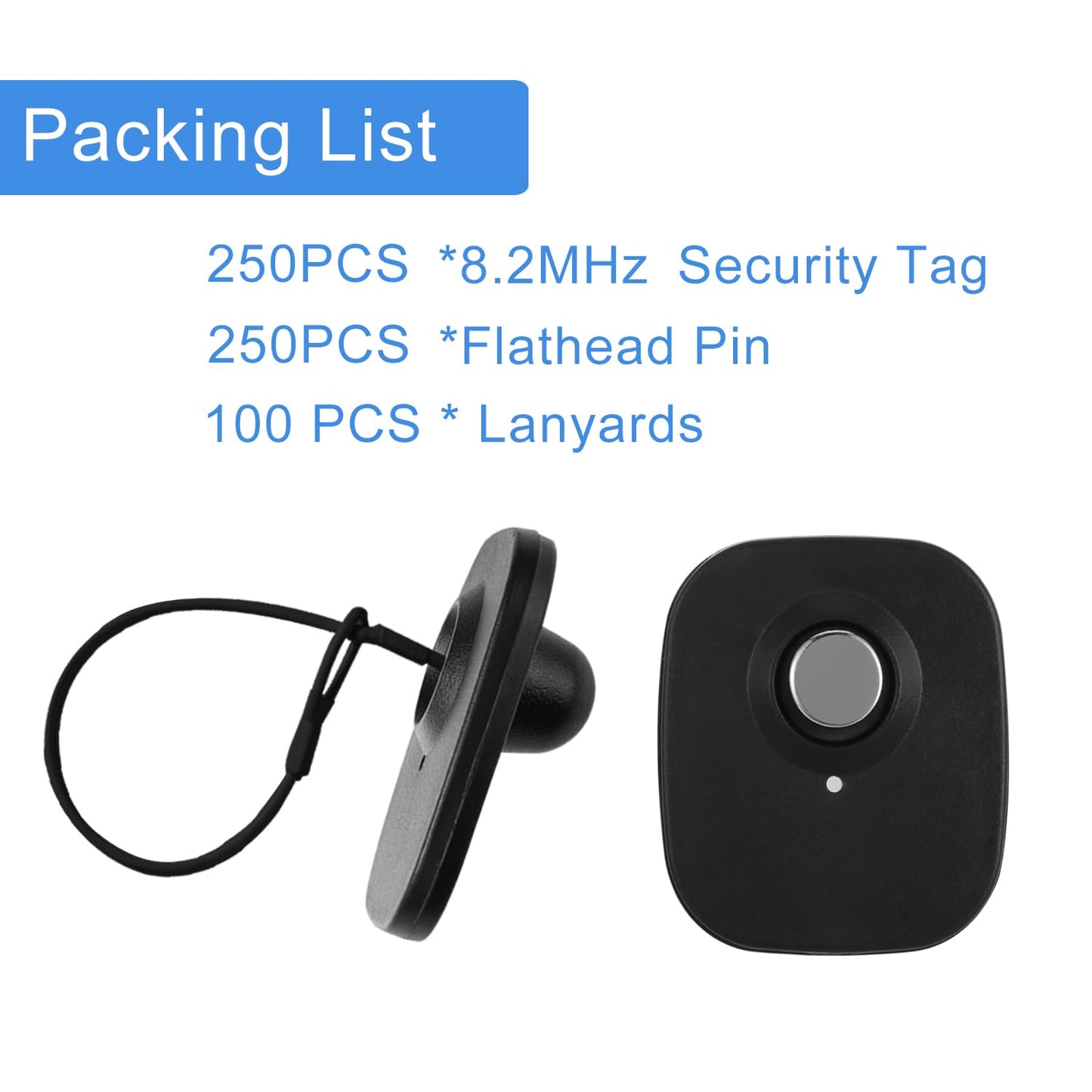 250 Pcs Hard Clothing Security Tags 8.2Mhz RF Frequency, Retail Security Clothes EAS tag with 250 Pins and 100 pcs Lanyards