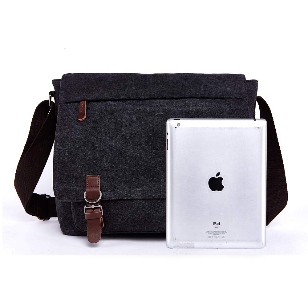 TELOSPORTS Large Canvas Messenger Shoulder Bag Multi-Pocket Crossbody Bags Vintage Business Bag for 15 Inch Laptop (black)