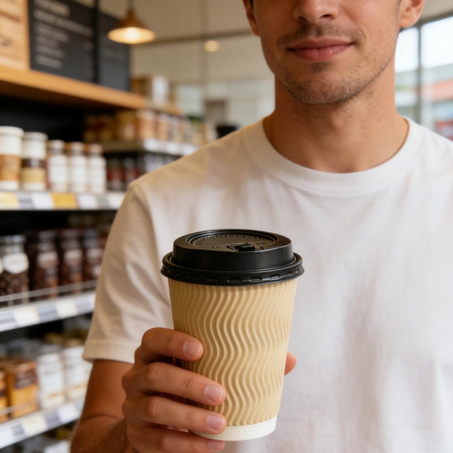 100 Pack Disposable Coffee Cups with lids, Craft Ripple Paper Hot Cups Without Paint for Hot Beverages,Travel and Party Use, Double Paper Disposable hot Cups with Leak-Proof(100pack)