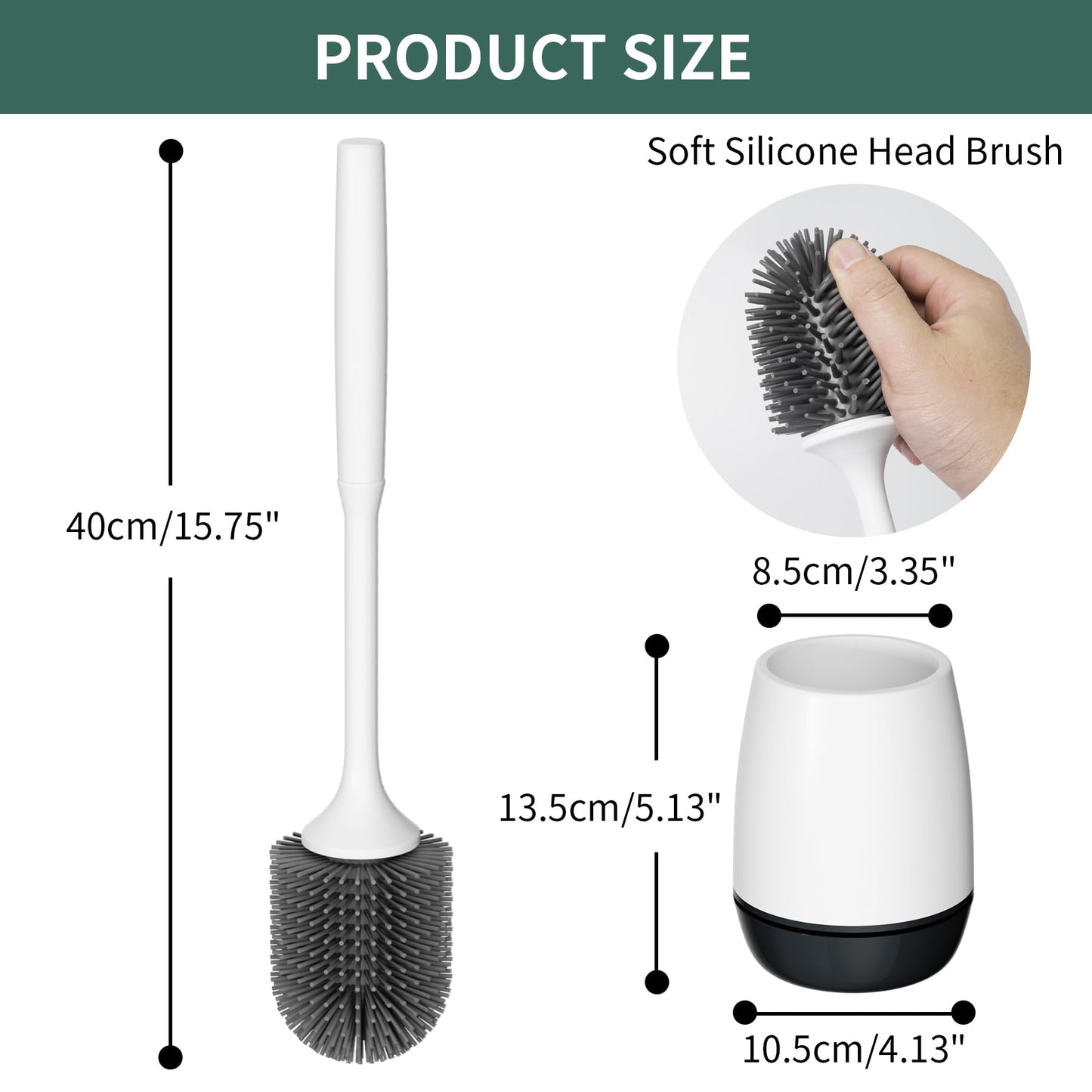 Hibbent 3 Pack Toilet Brush with Ventilated Drying Holder, Silicone Toilet Bowl Brush Bathroom Cleaning Bowl Brush Kit Sturdy Toilet Brush, Floor Standing & Wall Mounted Without Drilling, Black