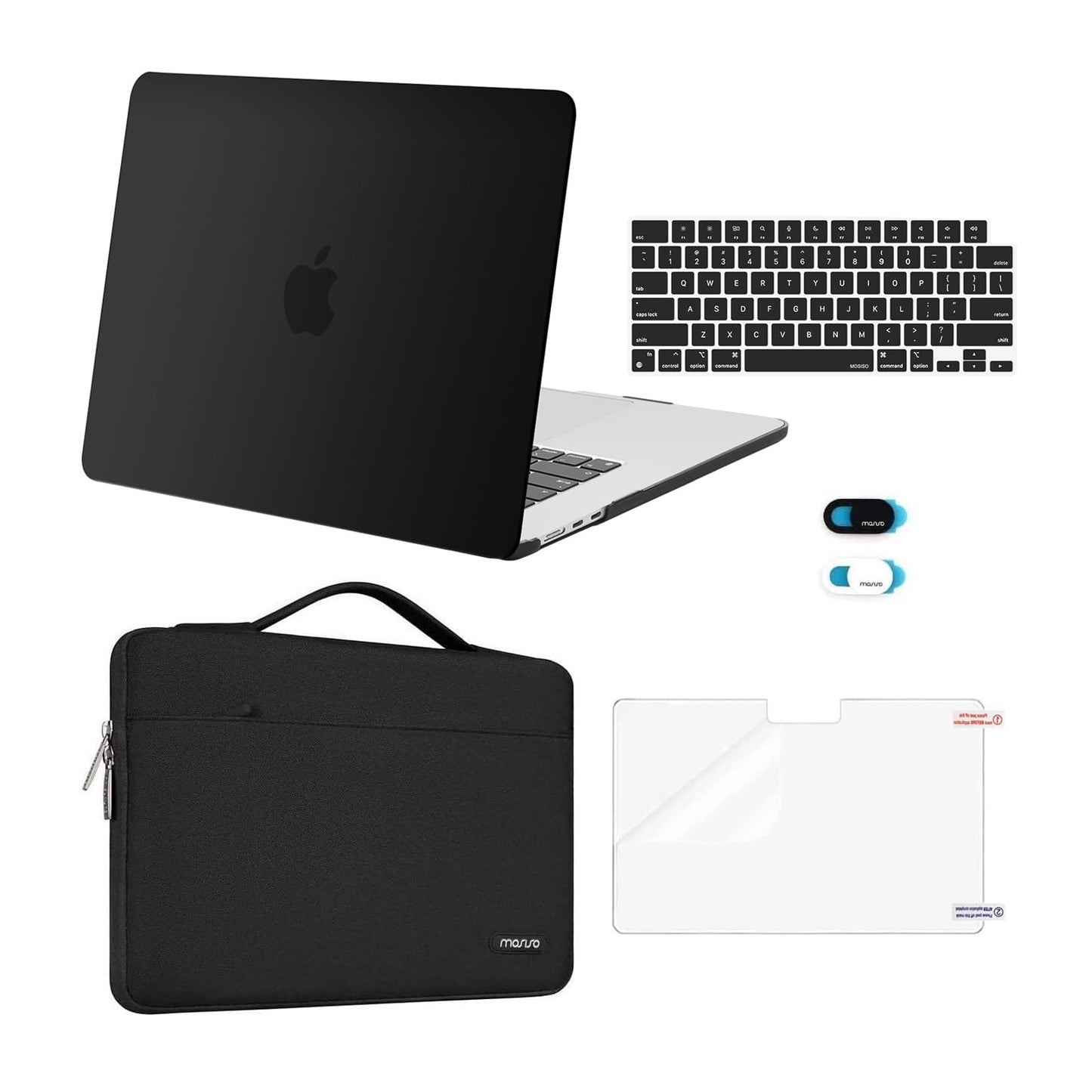 MOSISO Compatible with MacBook Air 15 inch Case 2026 2025 2024 2023 Release M4 A3241 M3 A3114 M2 A2941, Plastic Hard Shell&Carrying Sleeve Bag&Keyboard Cover&Webcam Cover&Screen Film, Black