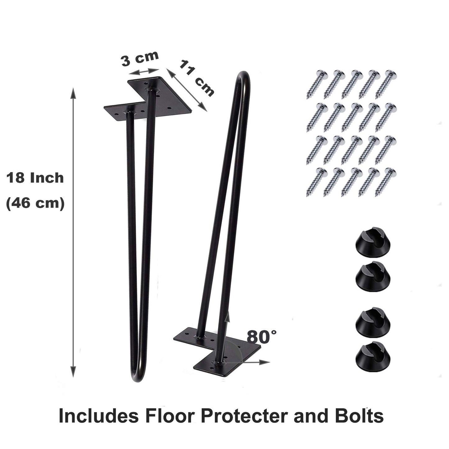 MSOBAIW Hairpin Legs 18 Inch Set of 4, DIY Metal Table Furniture Legs Ideal for Dining Table, Desk, 3/8 Inch Diameter Mid Century Modern Style (18", Black)