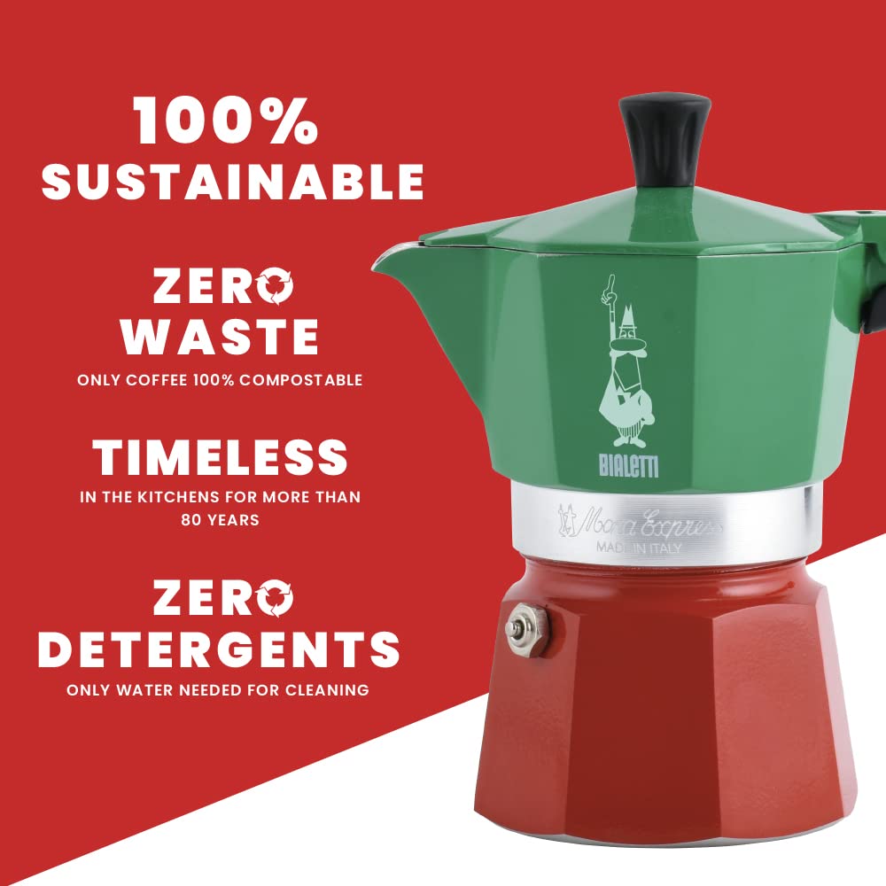 Bialetti Moka Express 6-Cup Aluminum Stovetop Espresso Maker, Tricolore