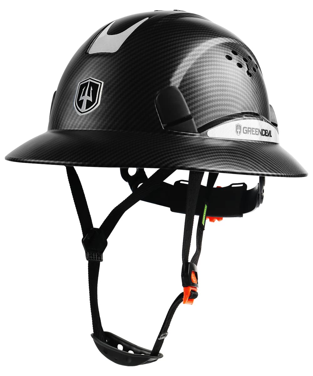 GREEN DEVIL Full Brim Hard Hat Vented Construction Helmet Cascos De Construccion ABS Work Hardhat for Men&Women 6 Point Adjustable Ratchet Suspension Custom Pattern Design