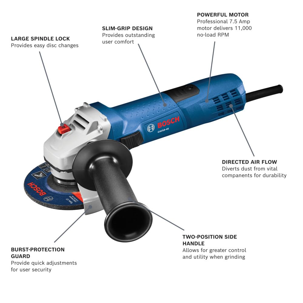 BOSCH 4-1/2 Inch Angle Grinder GWS8-45