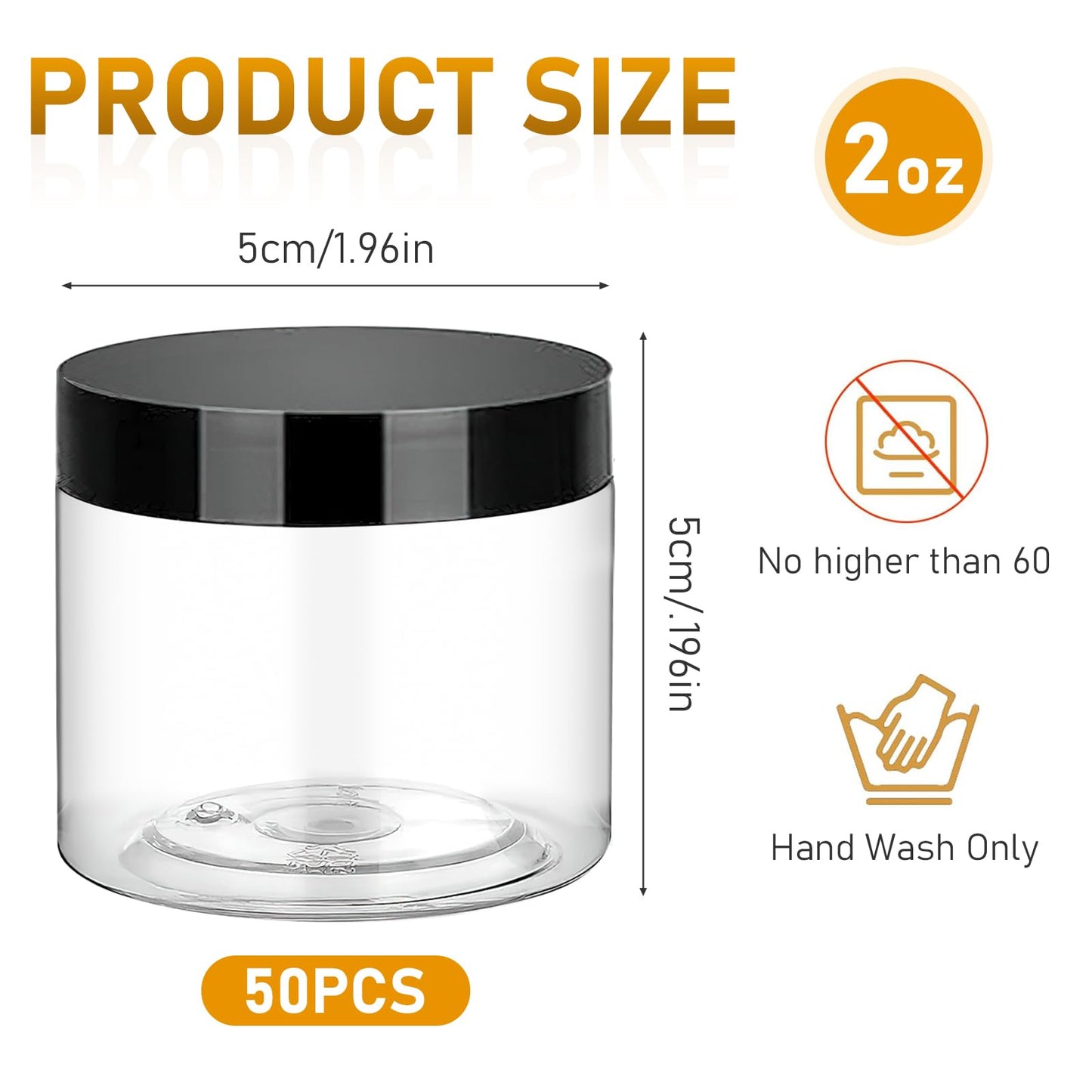 50 Pcs Clear Plastic Round Jars with Lids, 2oz/60ml Leak-Proof Cosmetic Storage Containers for Kitchen Use, Travel,Beauty Products, Cream, Scrubs, Bath Salt