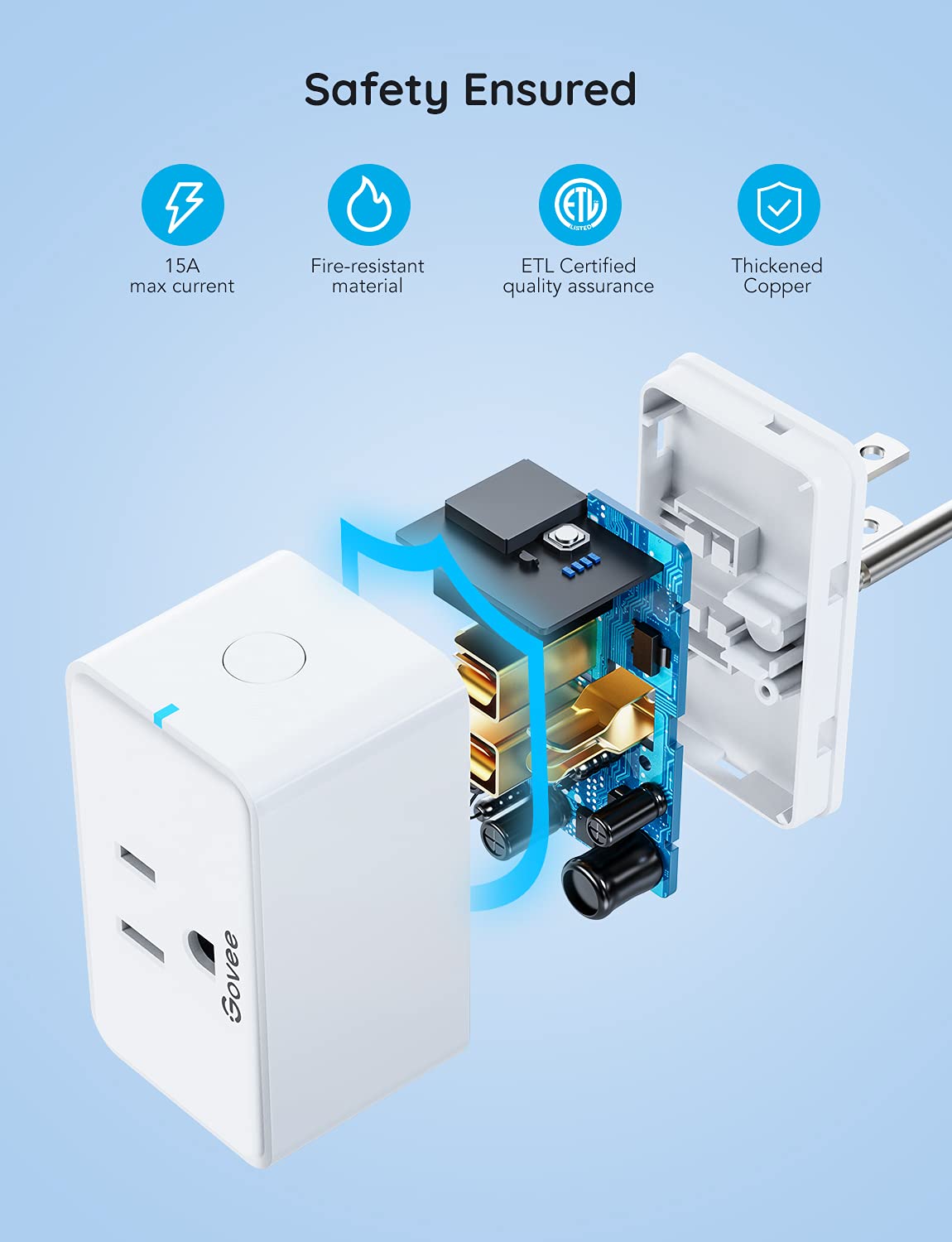 Govee Smart Plug, Bluetooth & WiFi Outlet Works with Alexa Google Assistant, 15A 1800W with 24 Timer Schedule & Group Remote Controller, No Hub Required, ETL & FCC Certified, 2.4G WiFi Only (4 Pack)