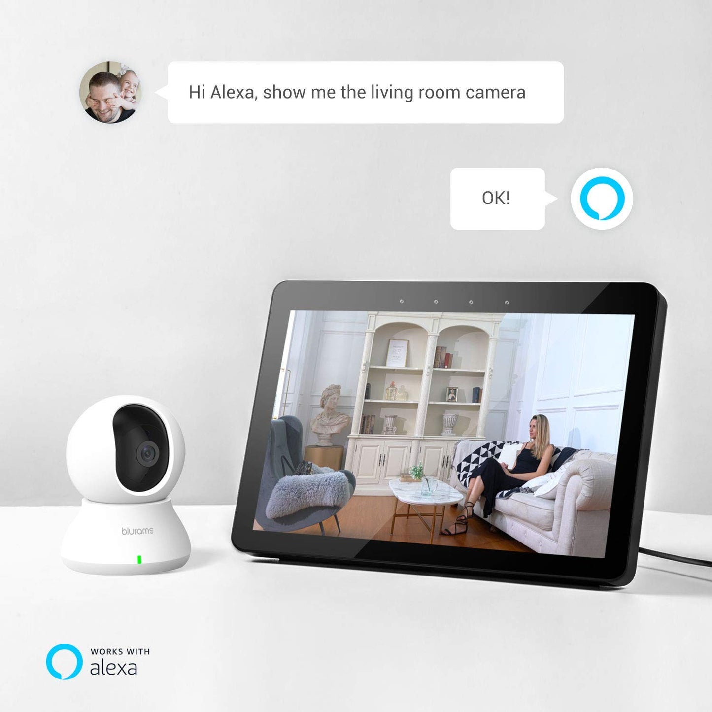 blurams Security Camera, 2K Indoor Camera 360-degree Pet Camera for Home Security w/ Motion Tracking, Phone App, 2-Way Audio, IR Night Vision, Siren, Works with Alexa & Google Assistant,White