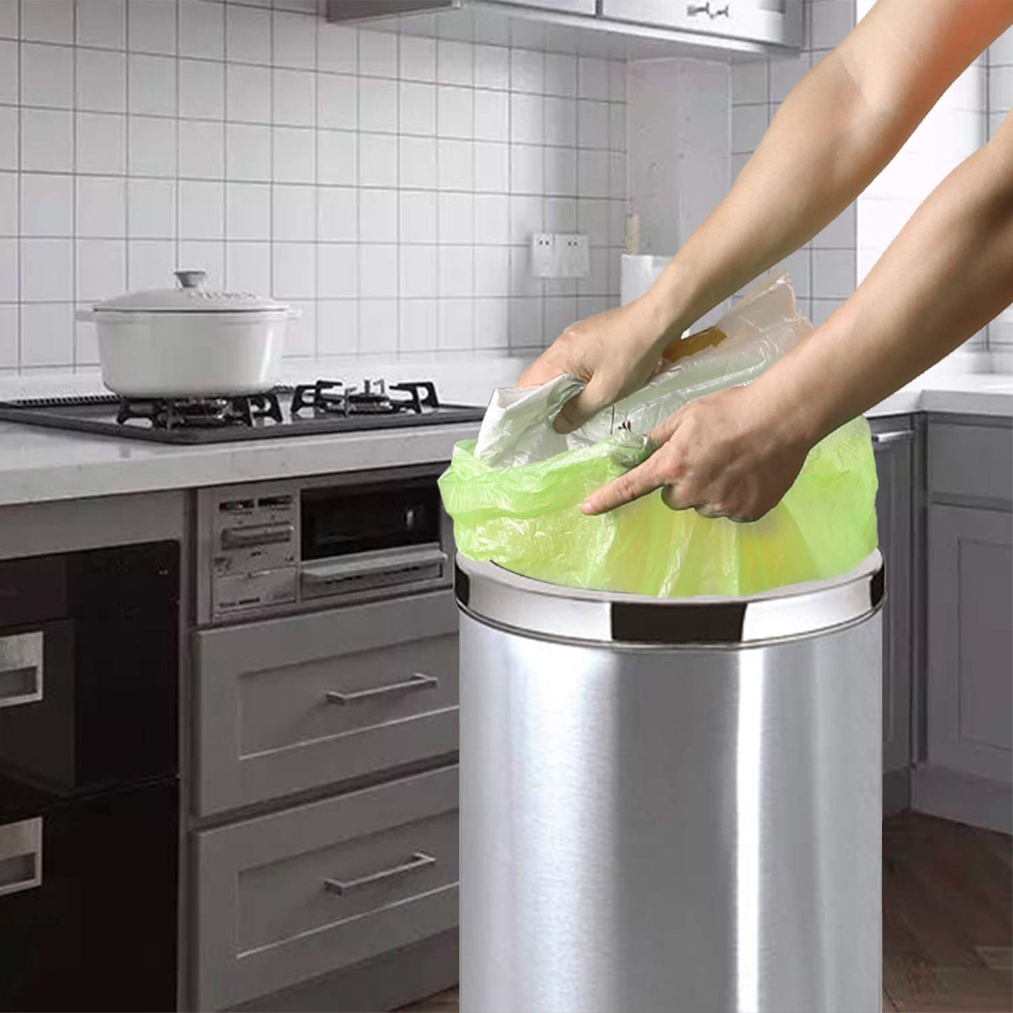 13-15 Gallon Trash Bags Biodegradable Trash Bags Compostable Garbage Bags Recycling Unscented Tall Kitchen Trash Bags for Kitchen, Yard, Lawn,Office(75 Counts, Green)