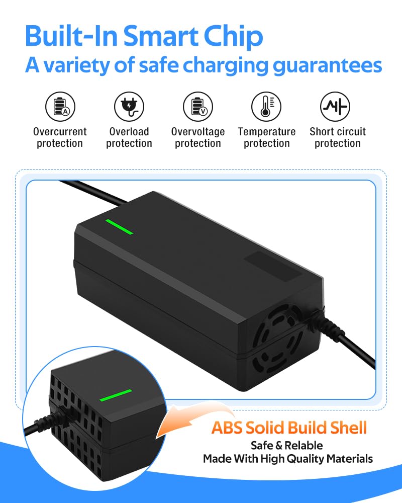 54.6V 3A Charger, Charging Speed is 100% Fast Than 1.5A and 50% Faster Than 2A,6 Plug for Various Lithium Batteries, Such as Lawn Mower and Wheelchair Lithium Batteries, etc. (3A-6 Plugs)