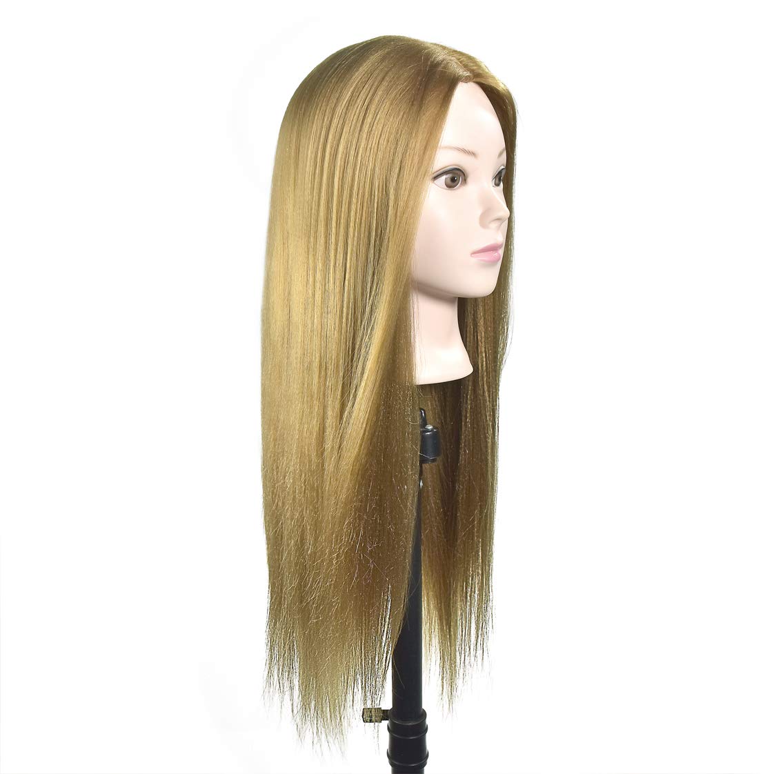 28" Cosmetology Mannequin Head Light Brown Synthetic Hair Professional Hairdressing Training Head Manikin Head with Free Clamp