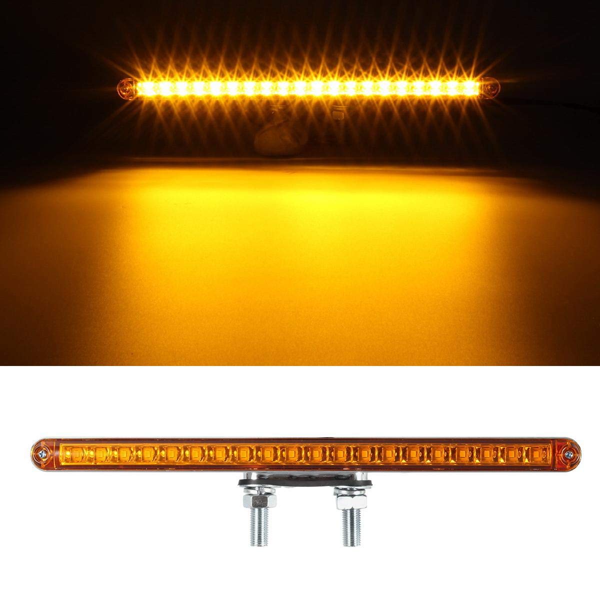 Partsam 2Pcs 12" Red/Amber LED Combo Double Face Truck Semi Trailer Light Bars 20LED Waterproof with Double Studs Sealed Truck Trailer Led Pedestal Turn Signal Stop Tail Marker Clearance Lights 12V