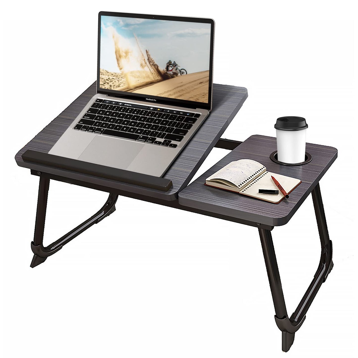 Laptop Desk for Bed or Couch, Woking in Bed Desk, Home Office Desks, Breakfast Tray Desk, Desk with Cup Holder, Watch Movies in Bed, Fordable Legs Desk (Black)