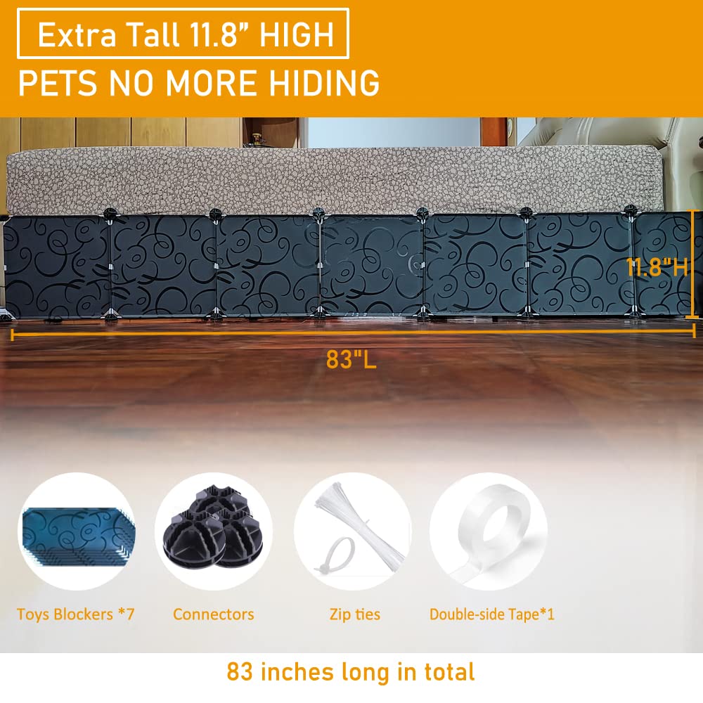 QIYIHOME Toy Blocker, Extra Tall Size Gap Bumper for Under Bed, Stop Pets Toys Going Under Bed or Sofa Couch, Easy to Install, 11.8" Height 83" Length,Black