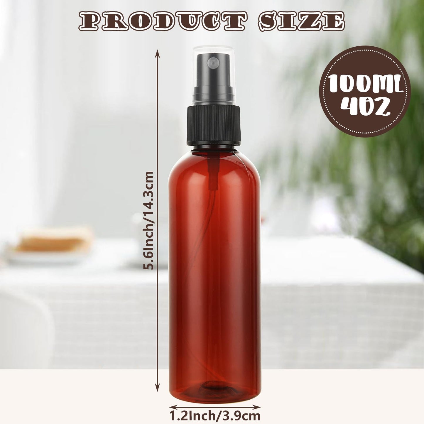 ABuff 60 Pack Plastic Spray Bottles 4oz Small Empty Fine Mist Spray Bottles Amber Clear Bottles for Essential Oils, Bath, Beauty, Hair & Cleaning, Small Spray Bottles for Travel, With 10 Funnels