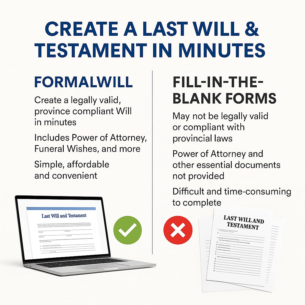 FormalWill Canadian Online Will 2026 – Fully Customized Legal Will (No Lawyer Required) + Bonus Power of Attorney (Property & Health), Funeral Wishes & Asset Inventory (Will Kit)