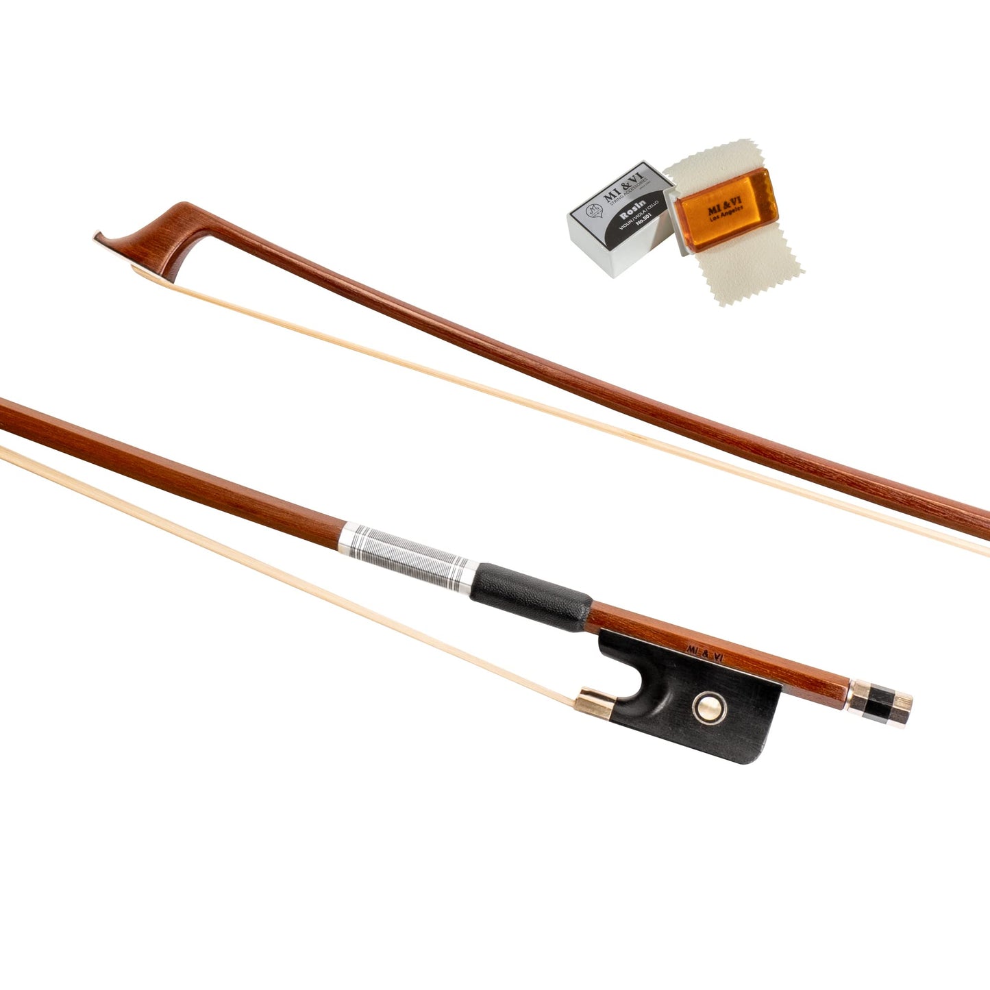 MI&VI CB-530 Classic Cello Bow (Size 1/2) with Bow Soft Bag and Rosin for Bow Hairs Included - Ebony Frog - Well Balanced - Light Weight - Real Mongolian Horse Hair (Cello 1/2)