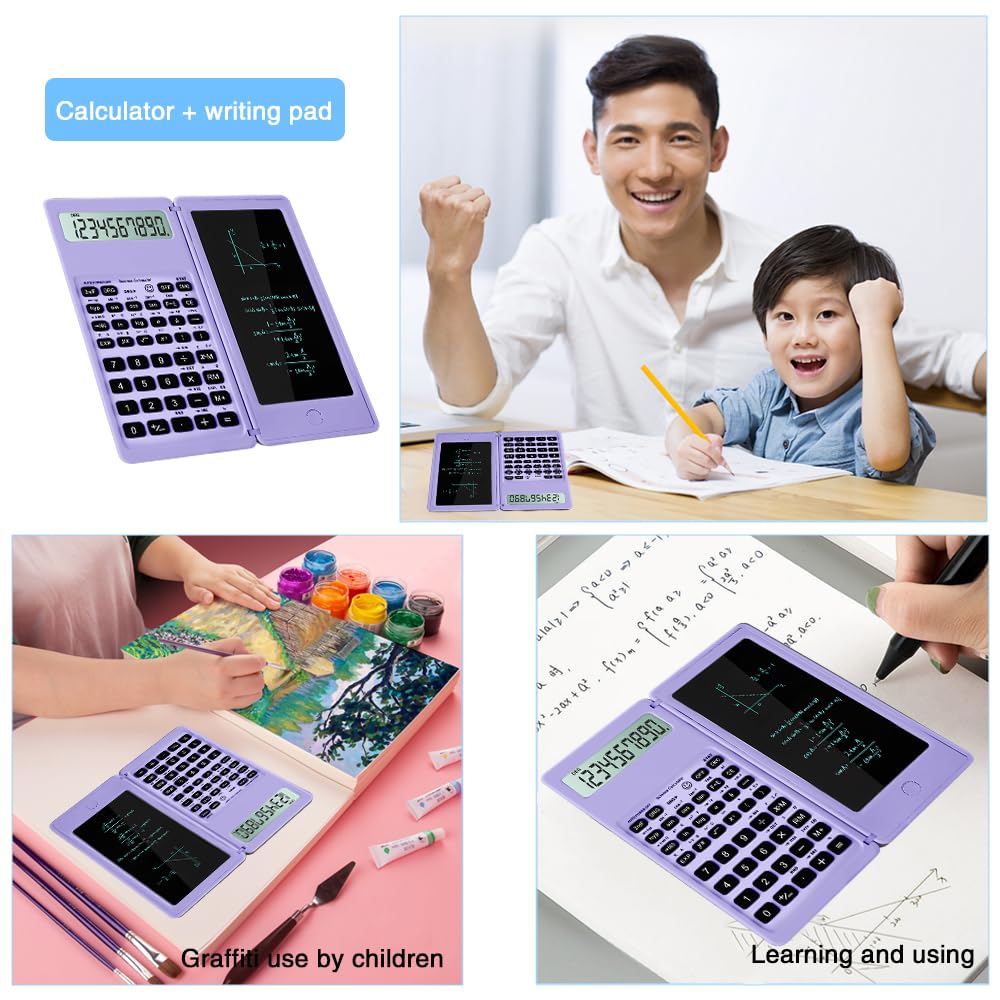 IPepul Scientific Calculator for high-school, 10 Digits Digital with Erasable writing board Math Calculator for middle school & College (Purple)