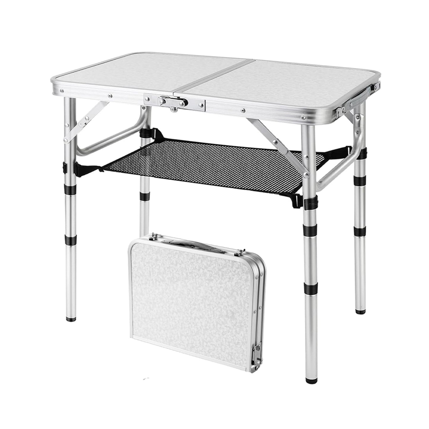 YihuiKo Folding Picnic Table, Small Camping Table with Adjustable Heights, Portable Lightweight Aluminum Side Table for Office, Beach, Garden, Travel