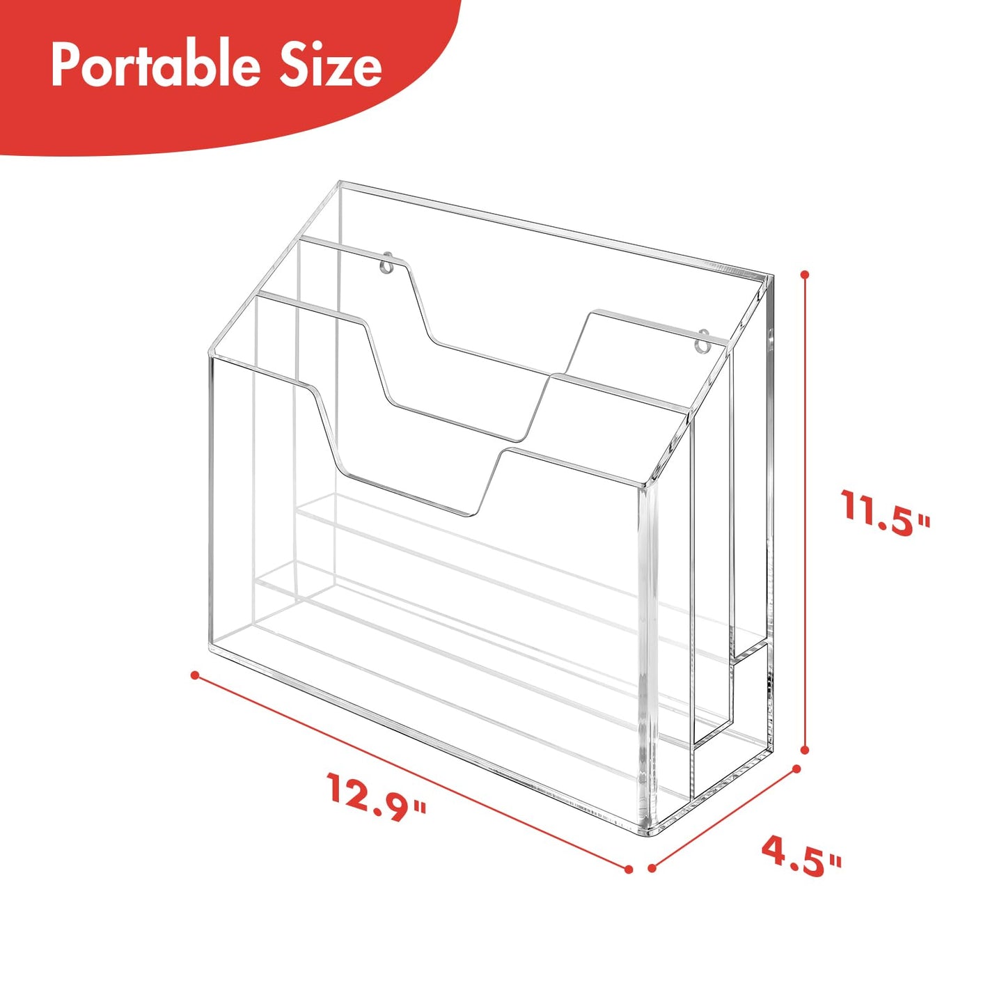 BEYGORM Acrylic File Folder Holder, 3 Tiers Clear Wall Hanging Magazine Rack, Desktop Large Vertical Tiered File Holder for Office and Home, Upright File Storage for Desk