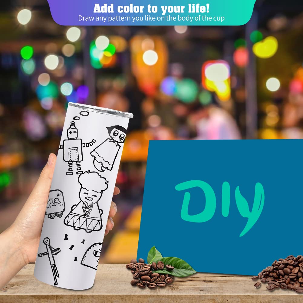 10 Pack Sublimation Tumblers Bulk Straight Skinny Tumbler Blanks 20oz for Heat Transfer, Individual Gift Boxed, Double Wall Insulated Tumbler with Shrink Wrap Films & Heat Tape & Straws