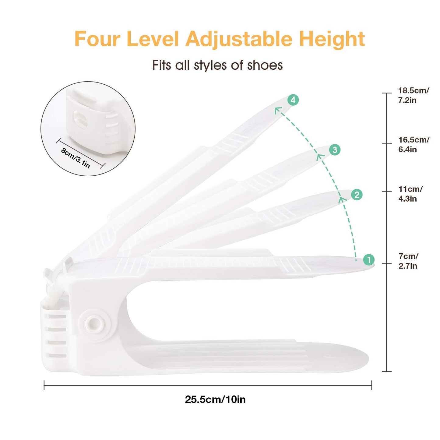 Shoe Slots Organizer 20 Pack, Adjustable Shoe Storage Organizer Shoe Stand Space Saver, Double Deck Closet Shoe Rack Holder for Organization, Rangement Chaussures (White)