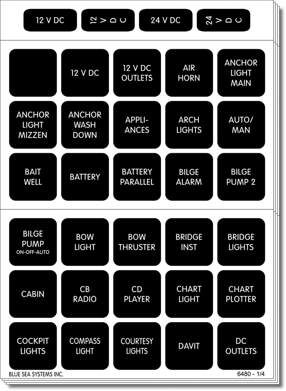 Blue Sea Systems 4217, Waterproof Dc Label Kit, 120 Black Square Labels