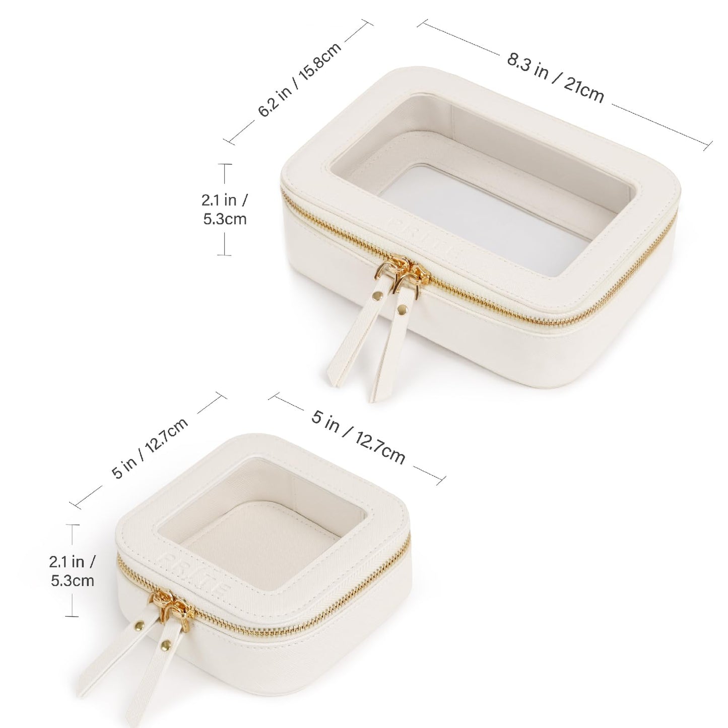 Prite Clear Makeup Bag Set for Women Portable Clear Makeup Bag Cute Waterproof Travel Cosmetic Bag with Gold Zipper for Car Essentials(Beige)