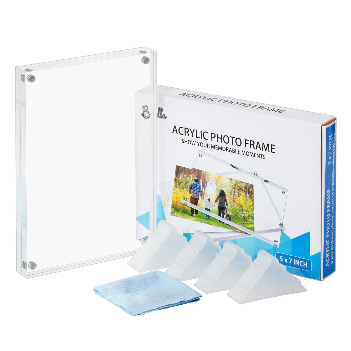 Boxalls 5x7 Acrylic Picture Frames - 5 Pack, Clear Frameless 5x7 Inches Photo Frames with Magnetic, Double Sided Transparent Desktop Frame(5 Pack)