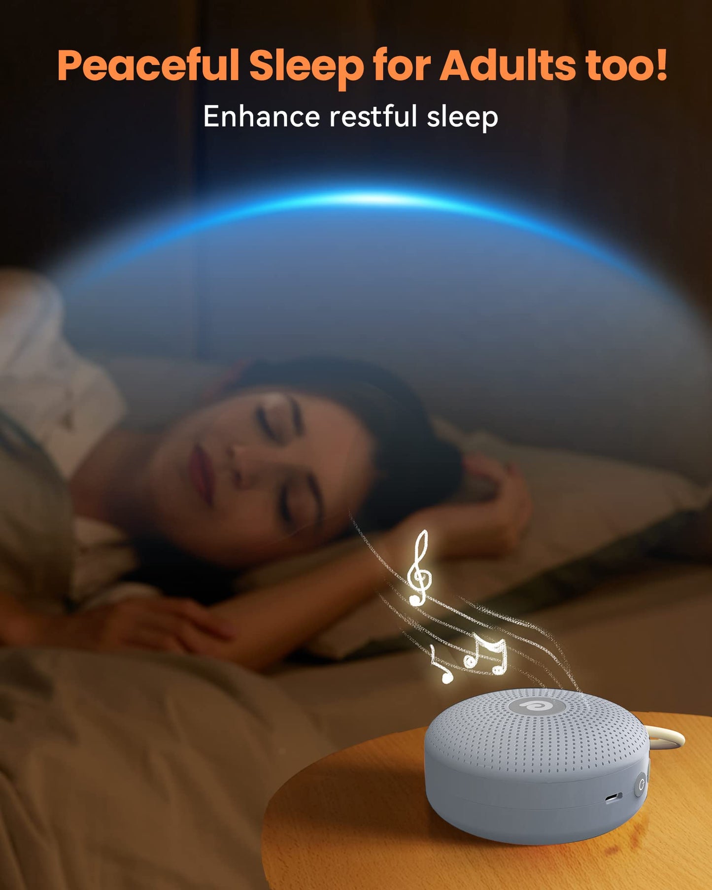 Dreamegg White Noise Machine - Portable Sound Machine for Baby Kid Adults with Powerful Battery, 21 Nature Sounds, Lullabies, White Noise, Rechargeable Sound Machine for Home Travel Nursery Gift-Blue