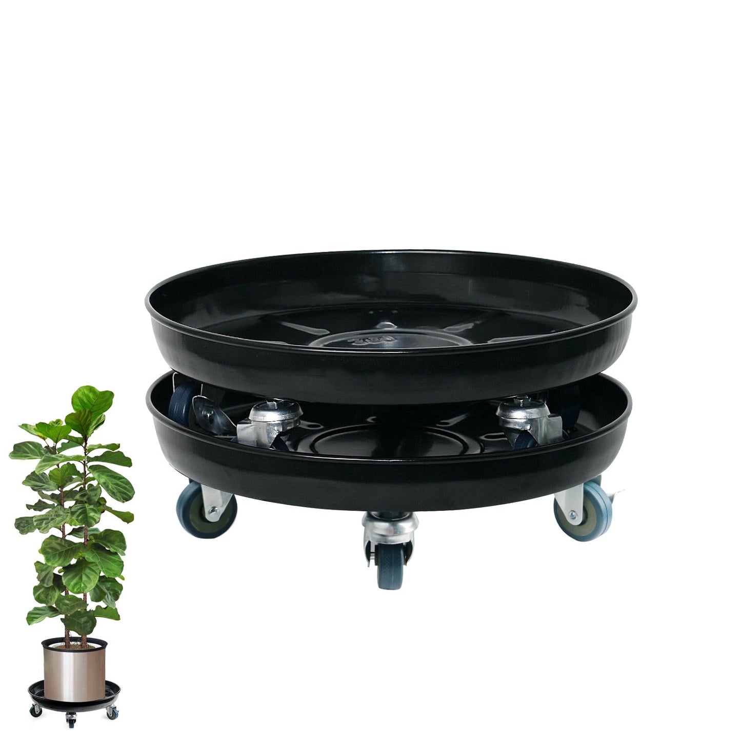 Choclaif Plant Caddy with Wheels,2 Pack Black Heavy Duty Plant Stand with Universal Wheels,Round Pot Trolley for Indoor Outdoor (16)