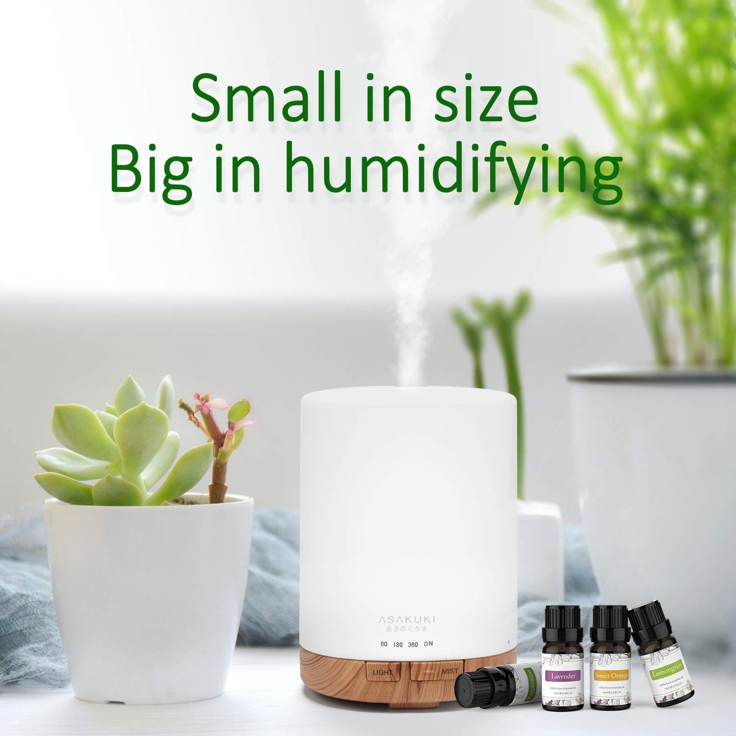 ASAKUKI 300 ml Aromatherapy Diffuser, Ultrasonic Cool Mist Essential Oil Diffuser with 7 Color Lights, Auto Shut-Off for Home Bedroom Office Gift Set