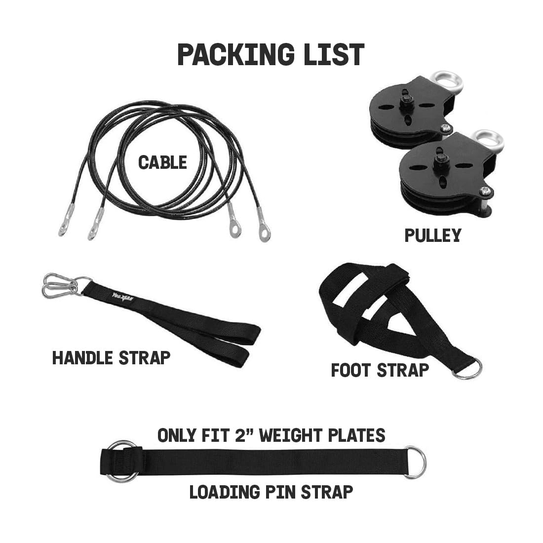 Yes4All Cable Pulley Attachment Full Set – 2-inch Olympic Bars Compatible LAT Pulldown Pulley & Home Gym Pulley, B. Black - Full