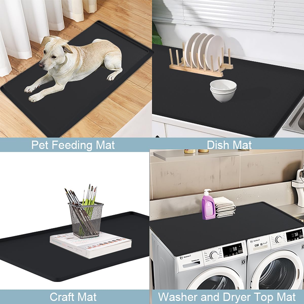 54 x 27.5" Washer and Dryer Covers for the Top, Non Slip Silicone Mat for Washing Machine and Dryer Top Protector, Dust-Proof Washer & Dryer Cover Pad for Laundry Room Kitchen Home (Black)