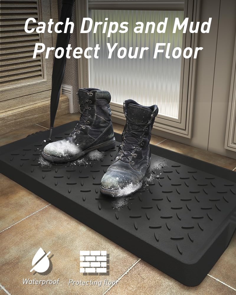 MontVoo-Boot Tray Mat Shoe Tray Extra Large 40x120cm Shoe Mat 100% Rubber Easy Clean Waterproof Shoe Drip Tray for Entryway-Black Twill Pattern