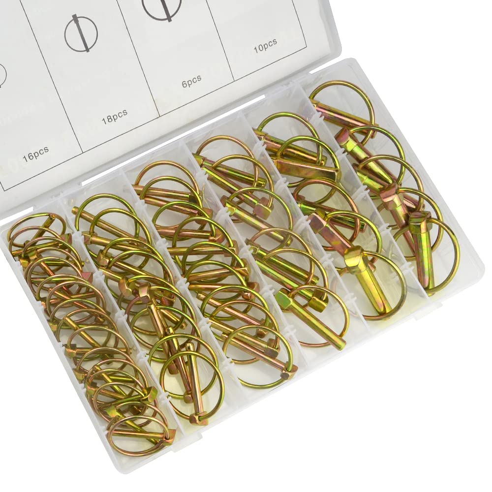 WMYCONGCONG 50 PCS Heavy Duty Lynch Pin Fastener Assortment Kit Linch Pin with Ring for Farm Tractor Trailer Boat Bike