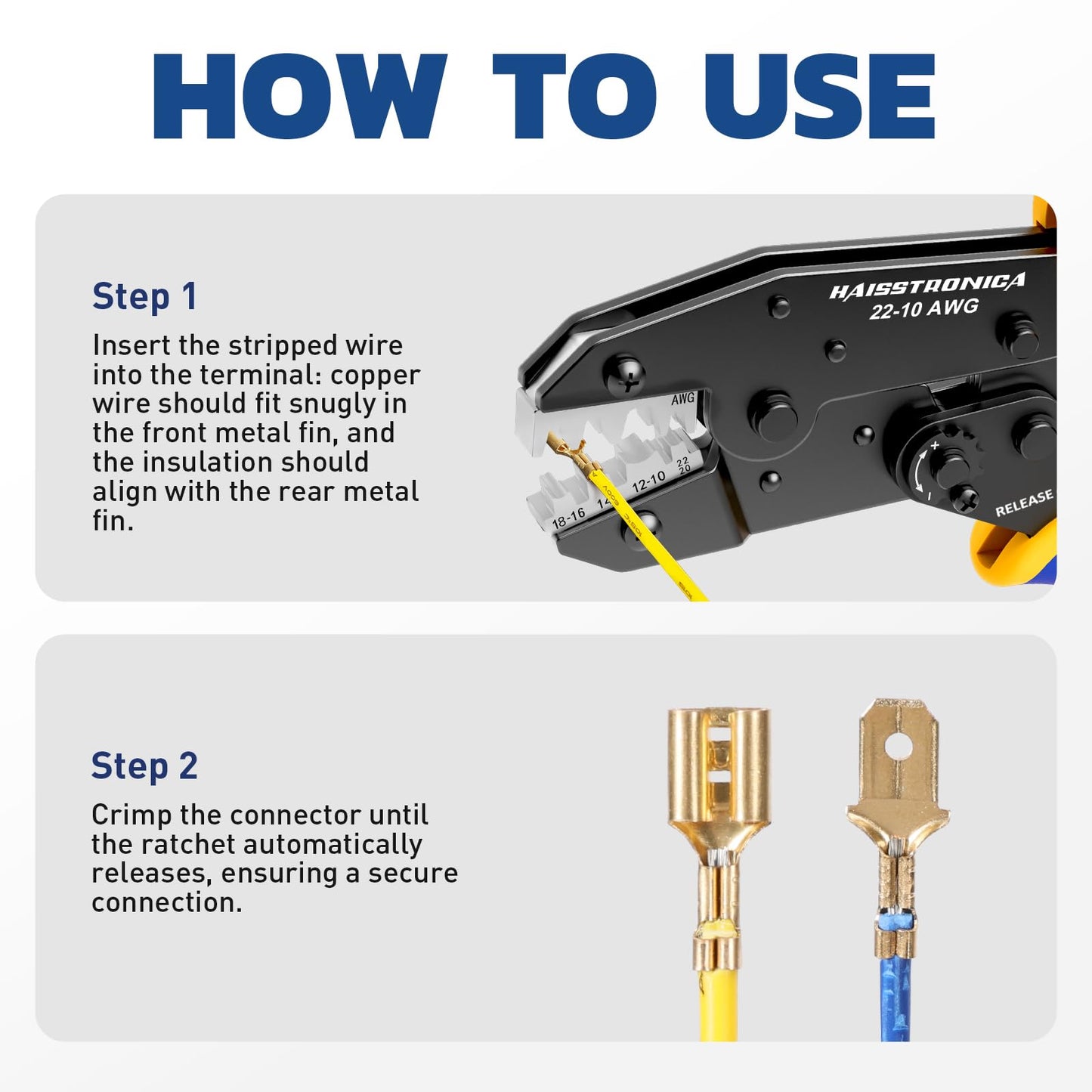 Haisstronica Crimping Tool for Non-Insulated Open Barrel Terminals Receptacles,AWG 20-10 Ratchet Wire Crimper Tool,Wire Terminal Crimper HS-5327