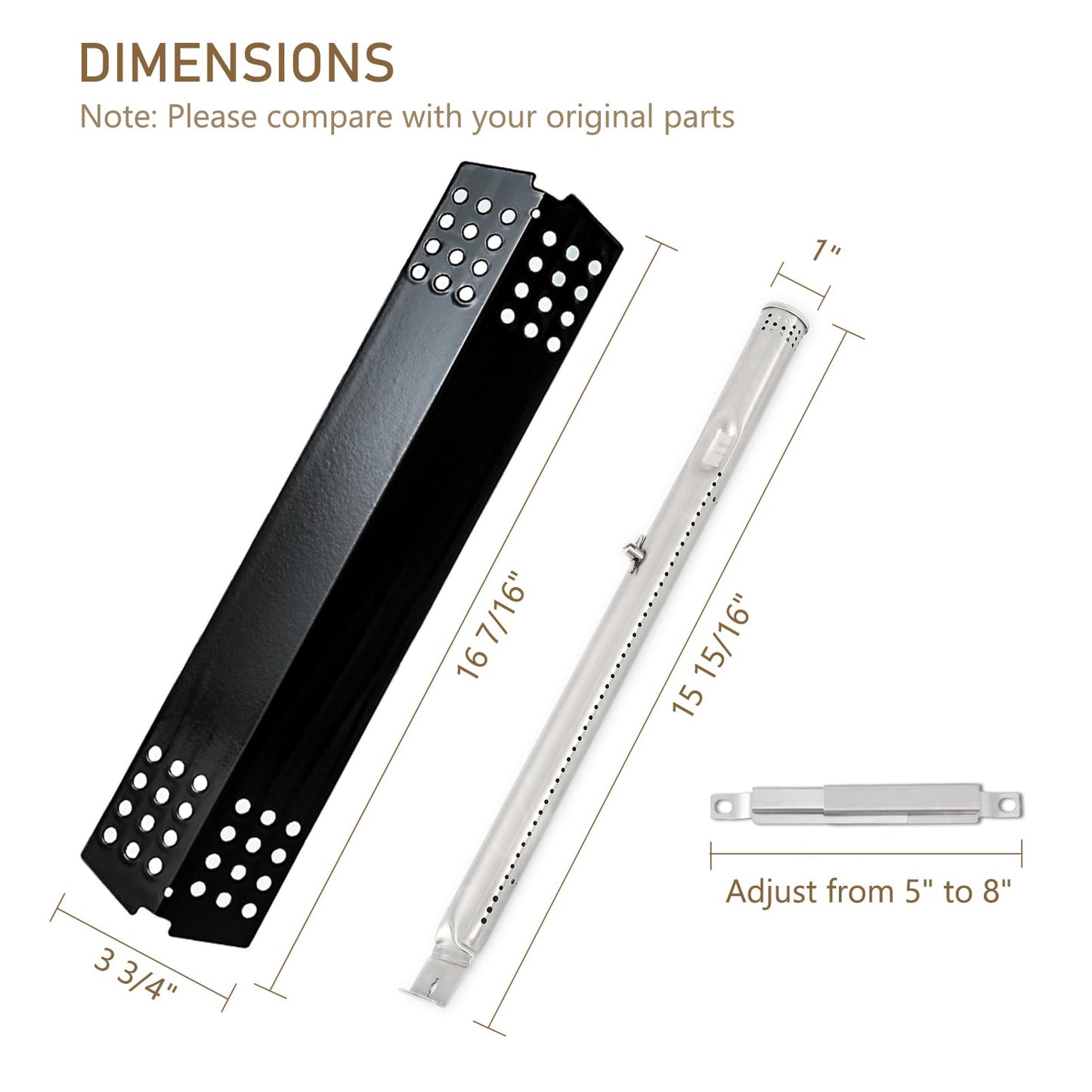 BBQSAVIOR PC16 BBQ Replacement Parts for Master Chef G45306, G45307, G45308, G45309, G45311 Grill Models, 4 Heat Shields, 4 Burner Tubes and 3 Crossover Tubes
