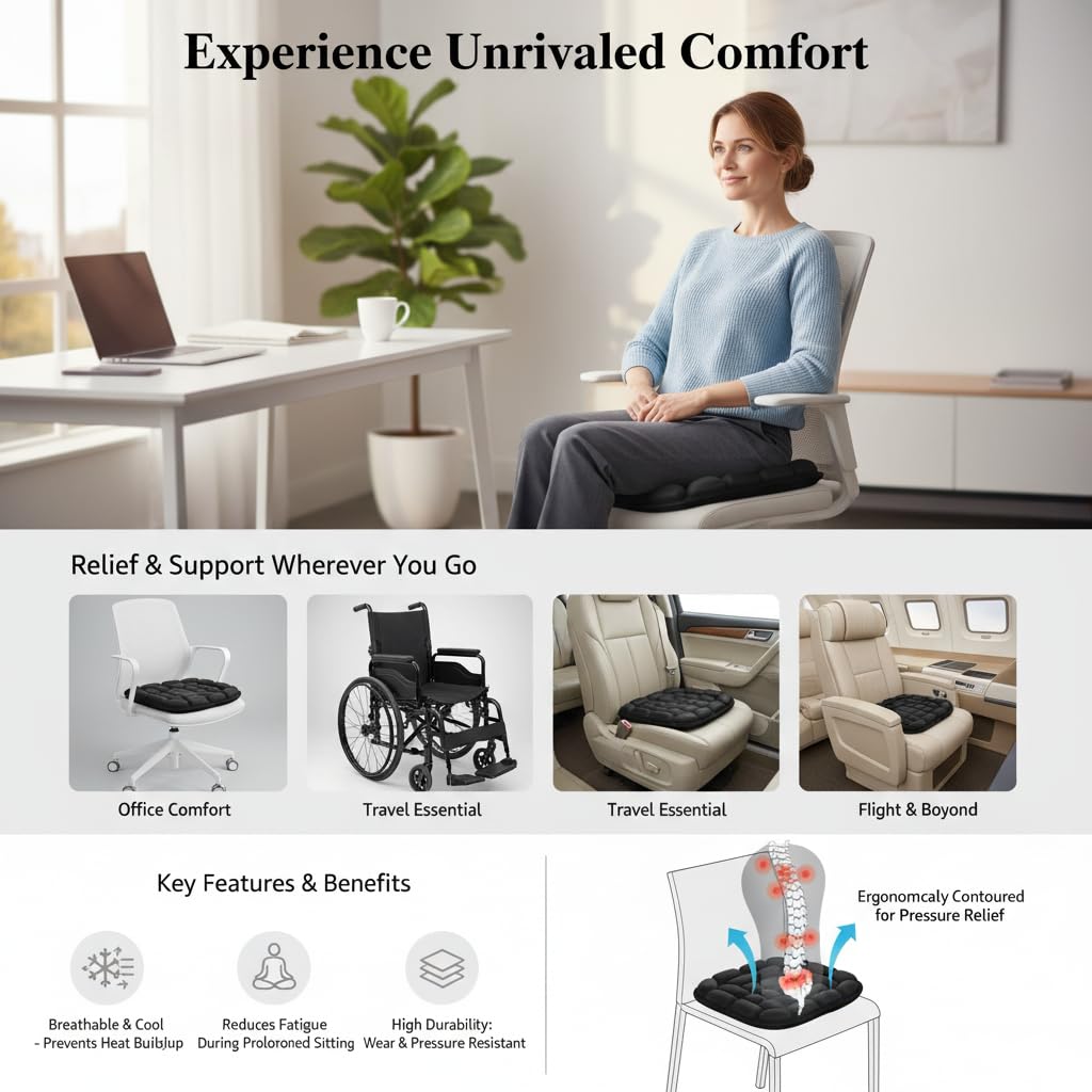 Inflatable Travel Seat Cushion, Inflatable Cushion for Airplane Seat, Car Sitting Pillow, Office Chair Cushion, Portable Flight Pillow for Tailbone & Back Support (for Bedsore)