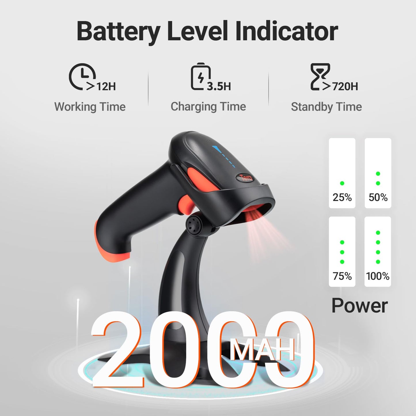 Tera Pro 1D 2D QR Wireless Barcode Scanner with Stand Work with Bluetooth & 2.4G Wireless & USB Wired Automatic Fast Precise Scanning Image Bar Code Reader with Vibration Alert for Warehouse HW0002