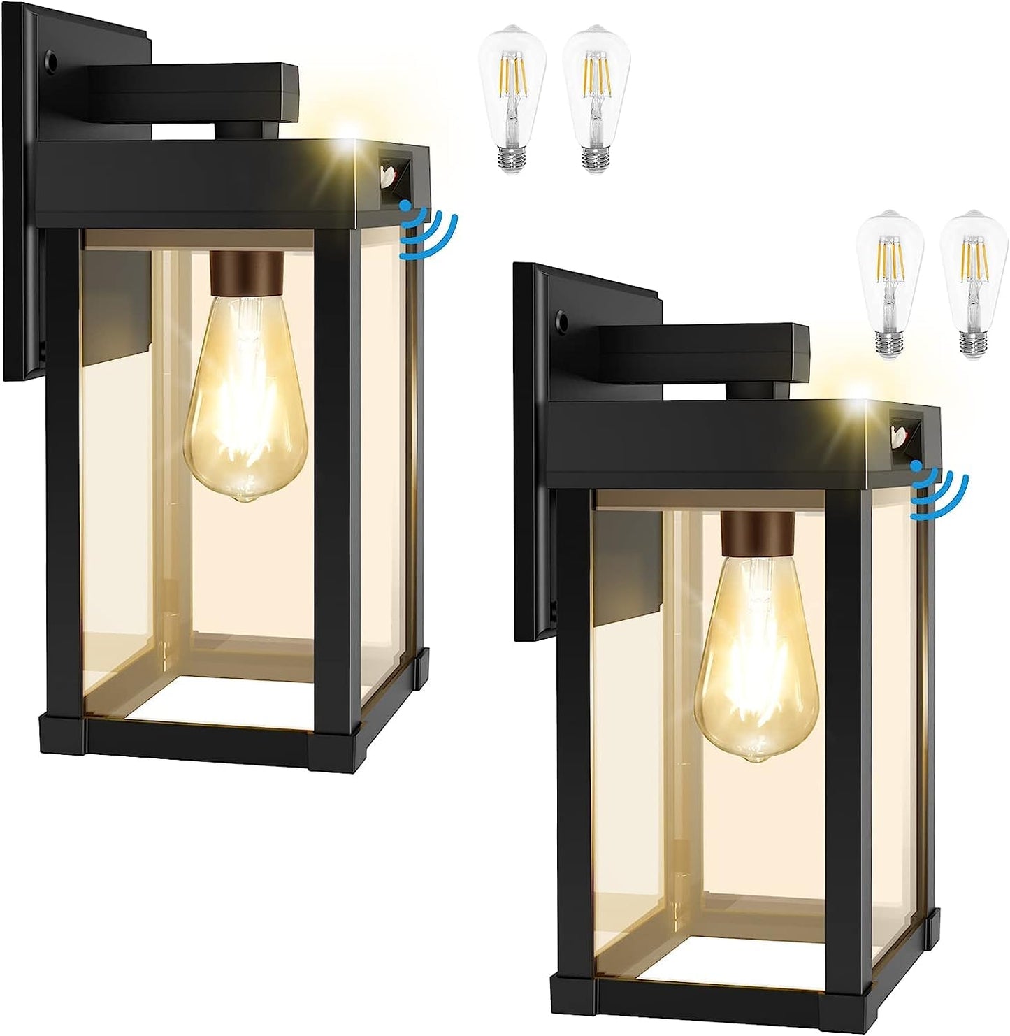 Solar Wall Lanterns Outdoor, Teilybao Sconce Lights Outdoor with 3200K Warm Bulb & 6500K White Bulb, Solar Wall Lights Waterproof with Clear Panel & 3 Lighting Modes for Garage Porch Patio(2 Pack)