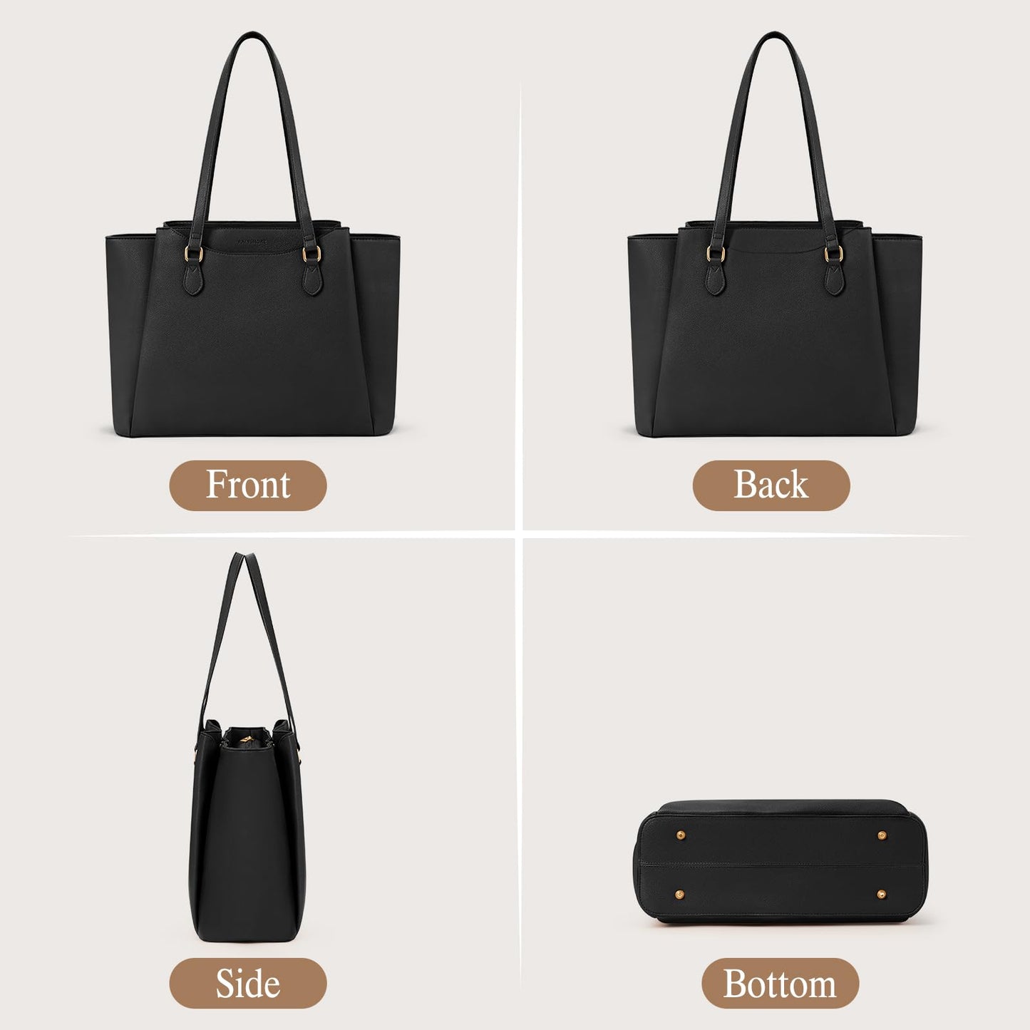 RAINSMORE Laptop Bags for Women 15.6 Inch Work Tote Bags Womens Laptop Purse Waterproof PU Leather Laptop Briefcase for Office Computer Bag Women Travel Handbag, Black
