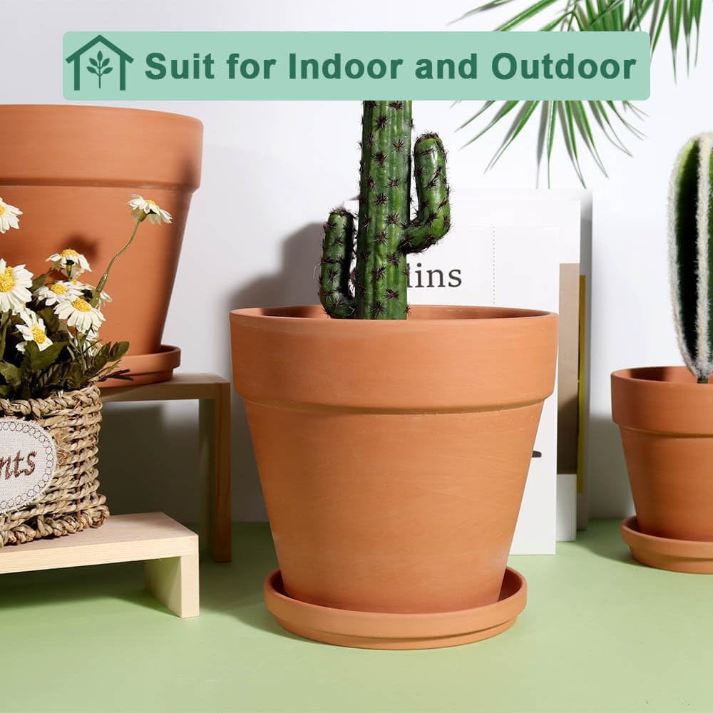 8 Inch Clay Pot for Plant with Saucer - 2 Pack Large Terra Cotta Plant Pot with Drainage Hole, Clay Planters Pot, Terracotta Pot for Indoor Outdoor Plant