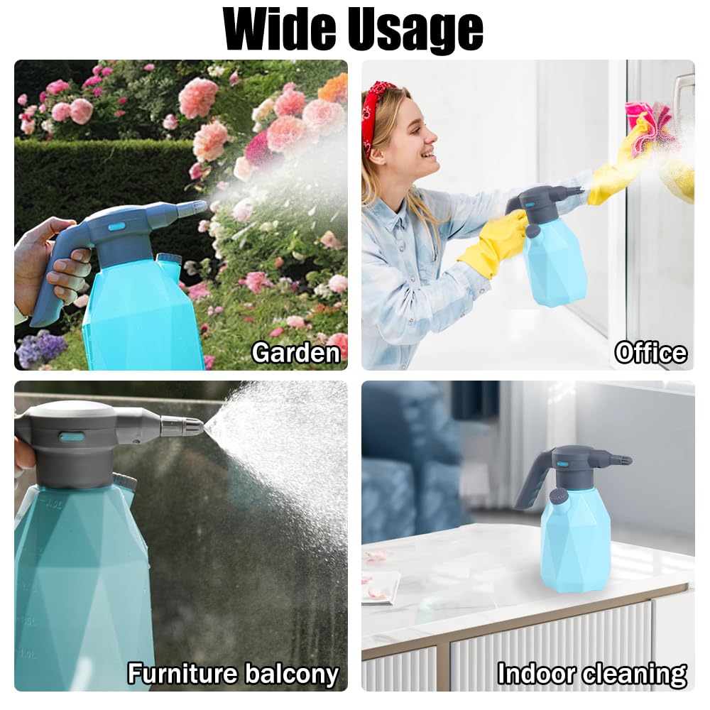 OBEST Cordless Electric Water Sprayer Rechargeable Garden Sprayer, Handheld Automatic Plant Mister Spray Bottle 2L USB Watering Can, Fine Mist Sprayer for Indoor Outdoor Plants, Green